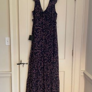Darling Daydream Navy Blue Floral Print Ruffled Maxi Dress